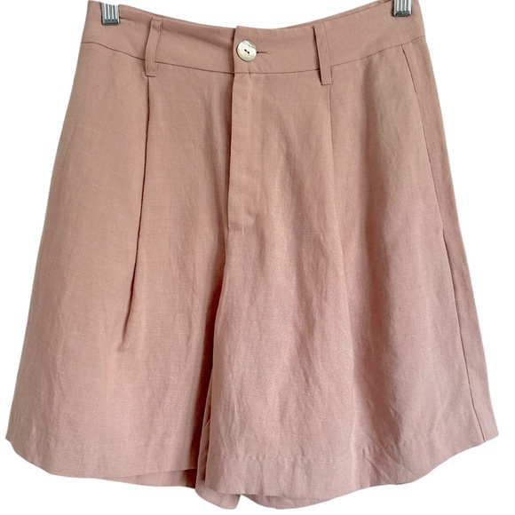 NIA ASH PINK LINEN BLEND TROUSER SHORTS SIZE SMALL - Picture 2 of 13